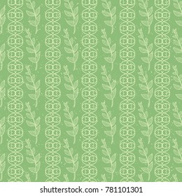Leaves, a branch, a pattern. Background, wallpaper, seamless. Green color. Abstraction. Vintage.