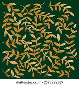 leaves branch pattern, textile design, book cover, golden and green color
