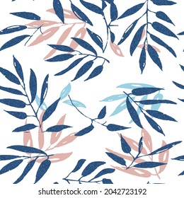 leaves branch seamless pattern on white background