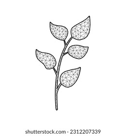 Leaves or branch vector illustration in polygonal style, isolated on white background