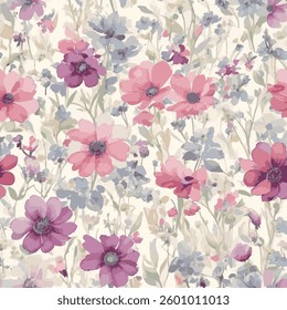 The leaves and branches between the flowers give the pattern a natural balance and elegance