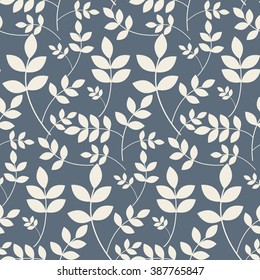 Leaves branches floral seamless beige and blue vector pattern. Nature background for wedding invitations or wallpaper texture.