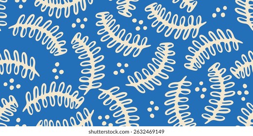 Leaves, branches, and hand-drawn doodle Scribble floral plants seamless pattern.  Design for fabric, textiles, clothing, wrapping paper, cover, banner, interior deco, and  abstract backgrounds