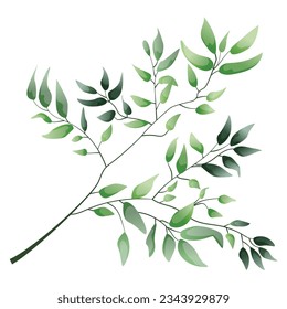 Leaves and branches, Imitation of watercolor, isolated on white. Sketched wreath, floral and herbs garland. Handdrawn Vector Watercolour style, nature illustration.