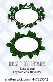 Leaves and branches logo decoration. Easy to use layered vector illustration. Forest and holistic floral details for handcrafted logo, casual games and landscapes.