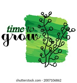 Leaves and branches on a green background. Handmade graphics. Motivating quote. The design of children's albums for photographs. Design of children's products.