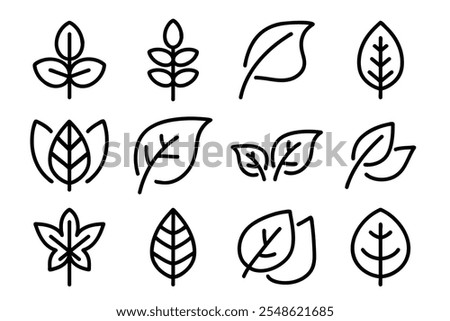 Leaves and branches outline icons collection.Vector illustration