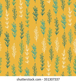 Leaves branches pattern. In retro style. It contains simple forms leaves and twigs and leaves with berries. Color version.