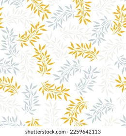 Leaves and branches repeat pattern. Floral pattern design. Botanical tile. Good for prints, wrappings, textiles and fabrics.