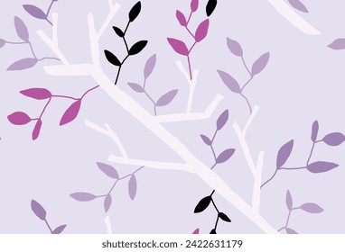 Leaves and branches. Seamless pattern design for print, textile design, fashion, fabric, curtain, pillow, scarf, wallpaper background. Free hand drawn abstract subject.