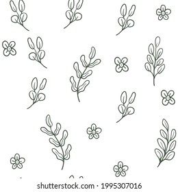 Leaves and branches seamless pattern. Floral background texture. Monochromatic nature design.