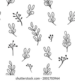 Leaves and branches seamless pattern. Floral background texture. Monochromatic nature design.
