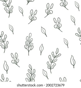 Leaves and branches seamless pattern. Floral background texture. Monochromatic nature design.