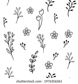 Leaves and branches seamless pattern. Hand drawn floral design elements. 