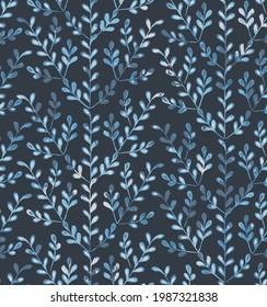 Leaves and branches seamless vector pattern. Seamless pattern Dark and Light blue leaves texture background.