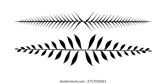 Hojas y ramas establecidas. Ilustración vectorial aislada sobre fondo blanco.