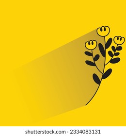 leaves and branches with shadow on yellow background