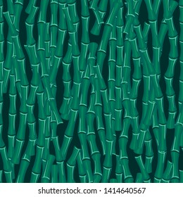 Leaves branches stem bamboo wallpaper on black background. Bamboo forest seamless pattern texture. Rainforest backdrop. Summer design for fabric, textile print, wrapping paper, home textile.