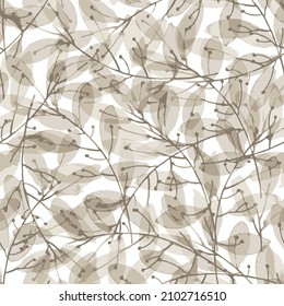 Leaves and branches texture pattern. Multiple texture leaves in beige colors.