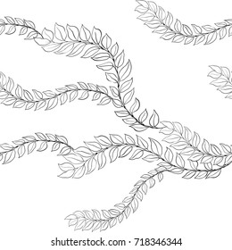 Leaves and branches. Vector background. Pattern for wrapping paper, postcards, fabric. Abstract wallpaper with floral motifs.  Seamless pattern. 