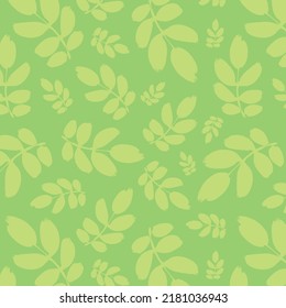 Leaves and branches vector pattern. Green brush leaves and twigs. Olive branch modern ornament. Green ink texture with foliage. Hand drawn eucalyptus, laurel twig. Abstract plant motif