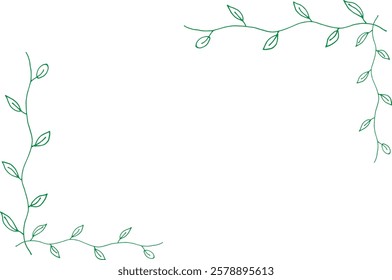 Leaves brunch like corner frame Hand drawn green spring elements Copy space  Vectore trace images Scribble type Eco frame