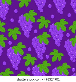 Leaves and bunches of grapes. Seamless pattern. Vector illustration.