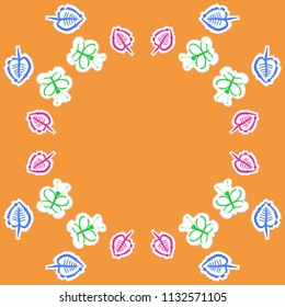 Leaves, butterlies  pattern, doodles,dotted lines, labels pattern. Hand drawn.
