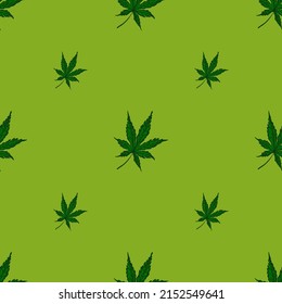 Leaves cannabis engraved seamless pattern. Retro background botanical with leaf marijuana in hand drawn style. Vector repeated color design texture for print, fabric, wrapping, wallpaper, tissue.