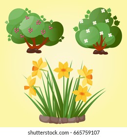 Leaves cartoon green tree vector summer leaf plant background