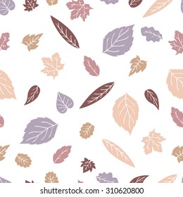 Leaves chaotic pattern. Doodles pattern of several kinds of leaves. Contains birch leaves, oak, maple and others. of several kinds of leaves. Contains birch leaves, oak, maple and others.
