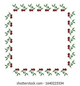  leaves and cherry fruits, vector frame