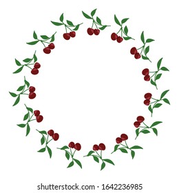  leaves and cherry fruits, vector frame