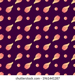 Leaves for children. Pink and gold. Vector. Childrens texture. Leaves seamless pattern. Soft pastel colored leaves in a modern style on a beige background.