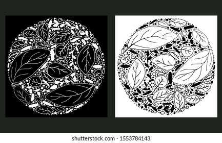 leaves circle design hand drawing.