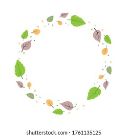 leaves circle frame cartoon on white background. Blank for advertising card or invitation. space for your text. Wedding invitation or card. flat design cartoon nature concept.  vector ,illustrator