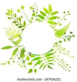 Leaves circle frame. Nature vector background with foliage for spring and summer sales and promo design.