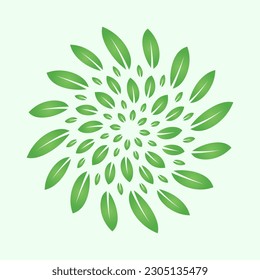 Leaves circle illustration vector green color isolated on mint green background. leaves horizon vector. Leaves icon.