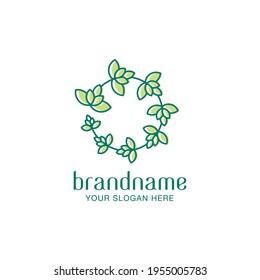 Leaves in Circle Shape, Natural Botanical Health and Wellness Logo Design Vector