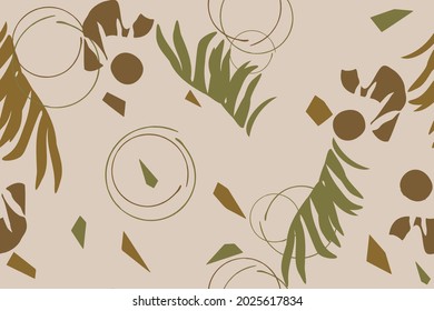 Leaves, circles, branches, abstract background. Natural shades
