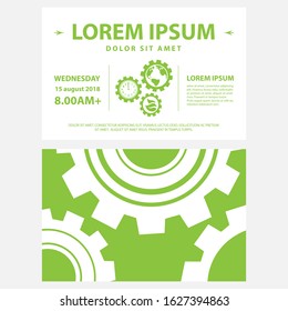 Leaves, clock and planet Earth inside green gears, illustrative vector flyer template