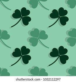 The leaves of clover background. Simple seamless modern pattern for St. Patrick's Day in green tones. Vector illustration.