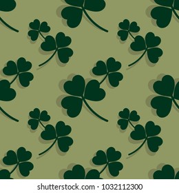 The leaves of clover background. Simple seamless modern pattern for St. Patrick's Day in green tones. Vector illustration.