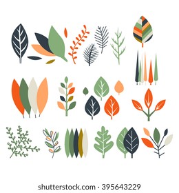 Leaves Collection Modern Design Flat Vector Isolated Icons On White Background 