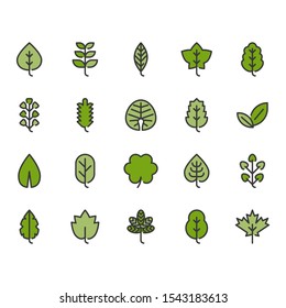 Leaves color outline icon set.Vector illustration