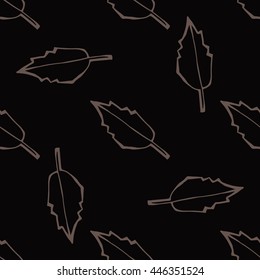 Leaves the color of wet asphalt on a black background. Seamless pattern. Vector. Packing.