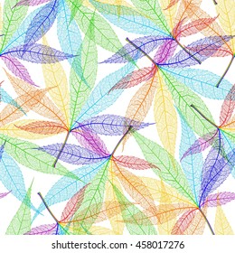 Leaves colorful seamless pattern with Japanese maple. Vector abstract illustration.