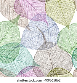  Leaves colorful seamless pattern. Vector, EPS 10.