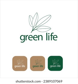 Leaves concept. Brand logo. Green, white, kraft paper. 
