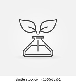 Leaves in conical flask vector concept icon or symbol in thin line style
